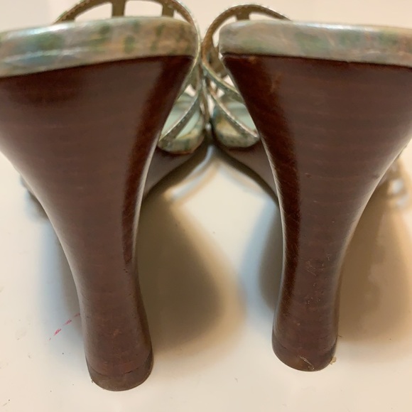 Y2K CARLOS SANTANA GREEN SNAKE CAGED SANDALS  SZ 5.5 M WEDGES LEATHER WEAVE - Picture 9 of 15